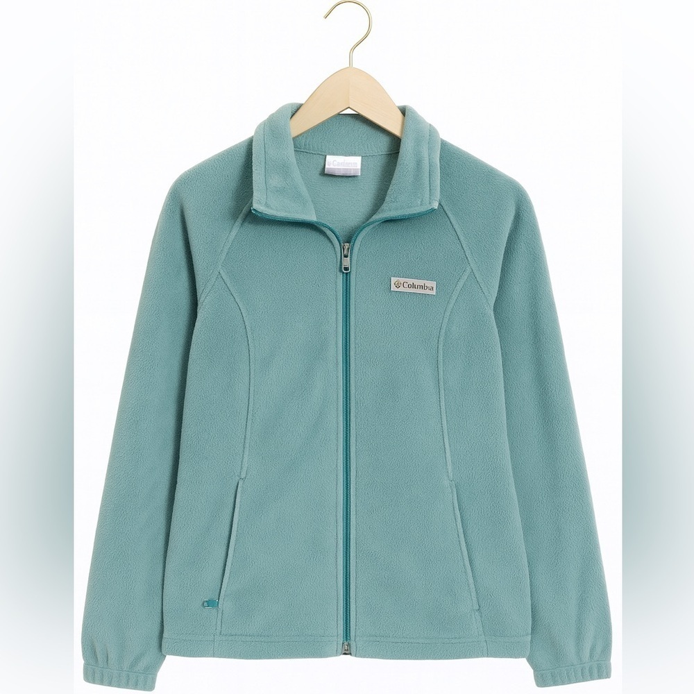Columbia Women’s Large Sea Green Zip-Up Fleece Jacket Outdoor Hiking Layer